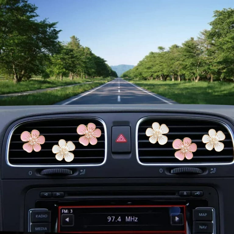 2pcs Small Peach Flower Car Air Outlet Perfume Decoration Car Accessories,  For Women Men (Pink, White)