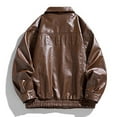 thumbnail image 3 of Pejock Men's Vintage Leather Jacket, Winter Warm Stand Collar Long Sleeve Coat with Velvet Lining for Casual and Party Wear, 3 of 3
