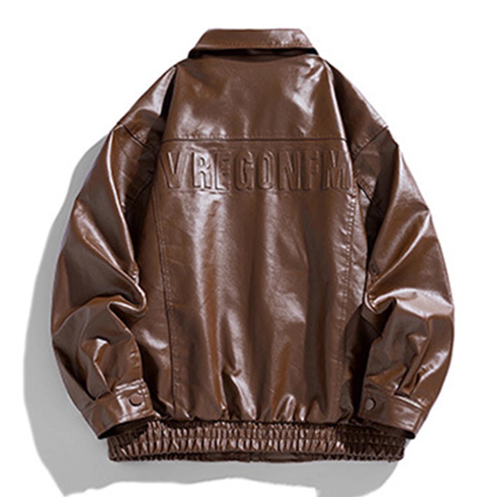 LOVZFMLL Jackets for Men Vintage Leather Canary Velvet Long Sleeve