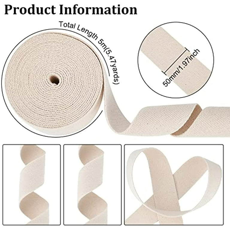 5.5Yard Cotton Twill Ribbon 2 Inch Wide Beige Webbing Tape Roll Herringbone  Bag Strap for Embellishment Crafts Sewing Home Decoration 