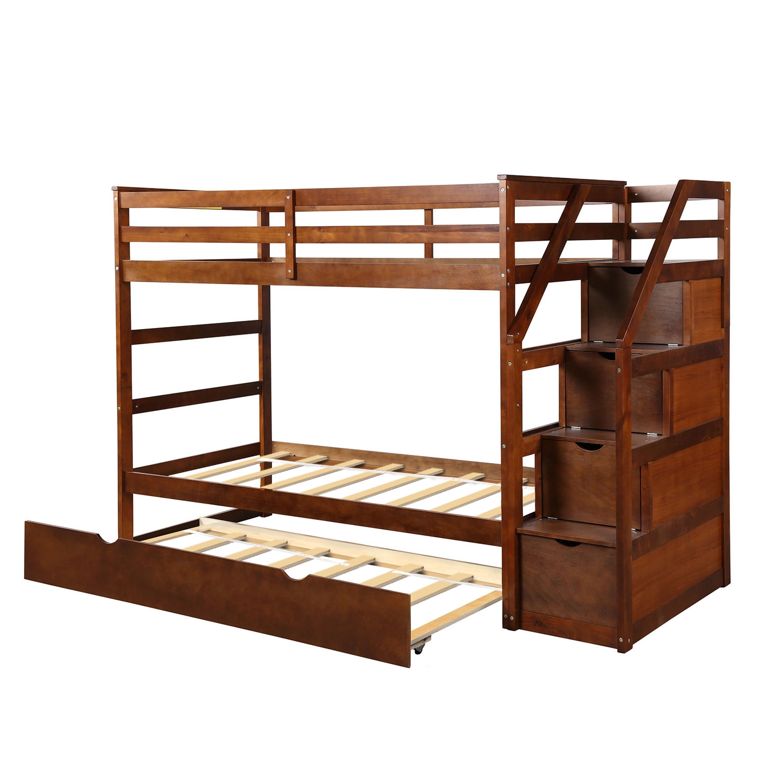 Twin Over Twin Bunk Beds with Trundle, Solid Wood Bunk Bed Easy