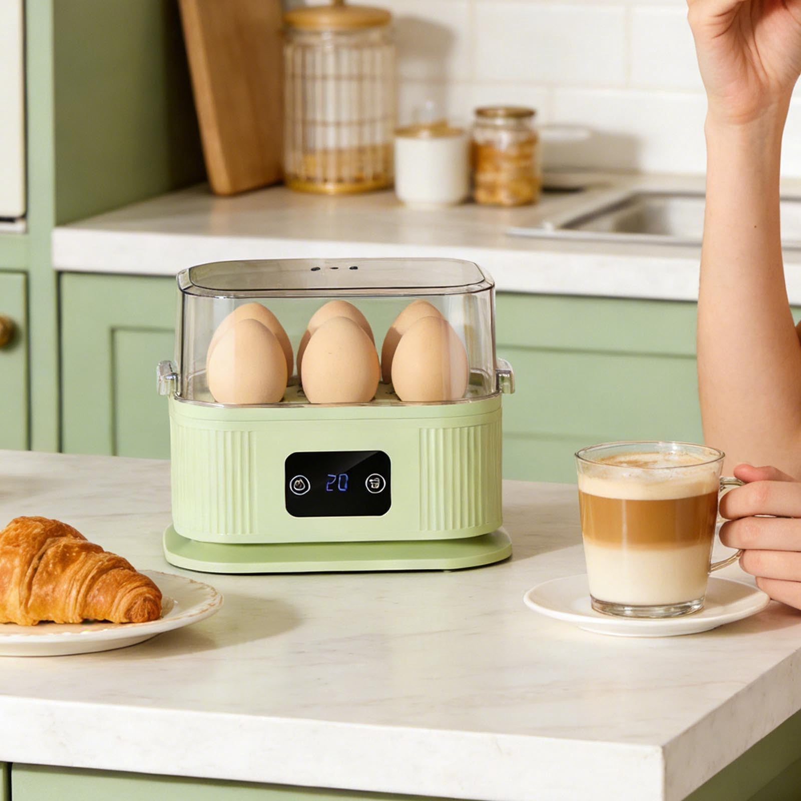 Rapid Egg Cooker Electric 6 Eggs Capacity, Soft, Medium, Hard Boiled, Poacher, Omelet Maker Egg Poacher With Auto Shut-Off, BPA Free,Green
