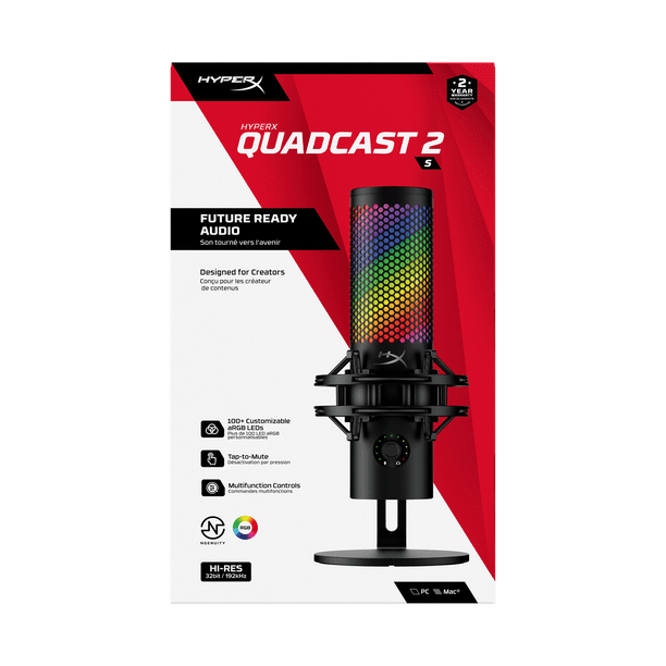 HyperX QuadCast 2 S – USB Microphone, with RGB Lighting, Streaming
