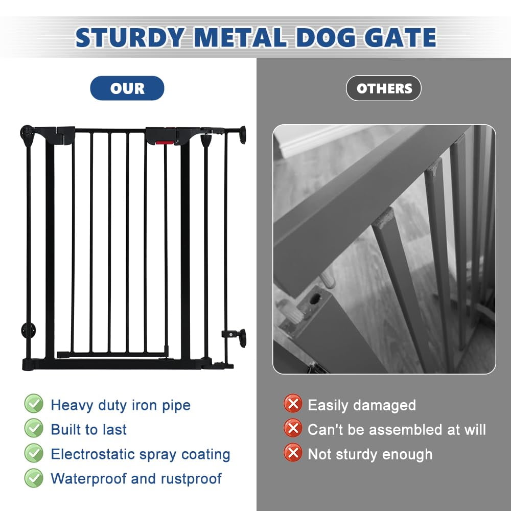 LUCKUP  Freestanding Dog Gates with Door Walk Through, Extra Wide Doggy Door 150" W x 29" H Pet Gate Safty 6 Panels Dog Fence for Stairs, Doorways