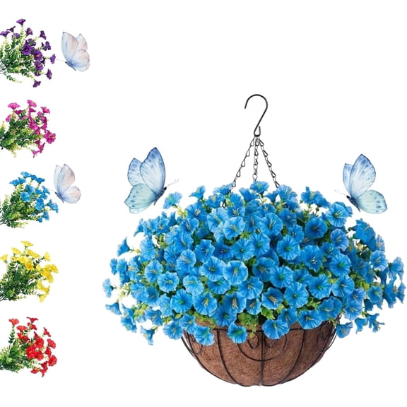 Realistic UV-Resistant Outdoor Flowers – Zero Maintenance,Artificial Waterproof Silk Faux Flowers,Spring Colorful Fake Flowers for Planters Porch Patio Garden Window Box(Blue,6Bundles)