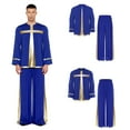 thumbnail image 2 of Aislor Men's Liturgical Praise Dance Outfit Metallic Shiny Cross Pullover Tops and Loose Pants Church Worship Dancewear Royal Blue XL, 2 of 7