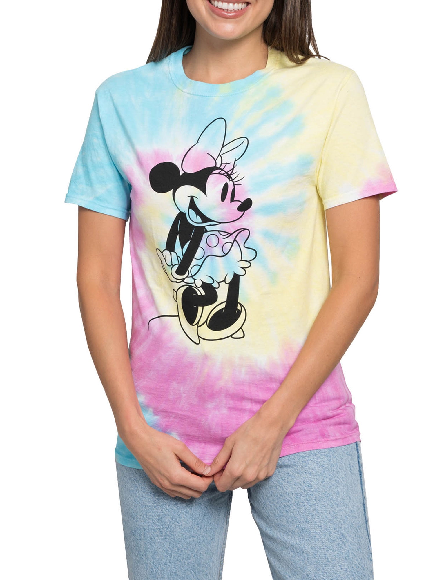 Disney Classic Big Face Minnie Mouse Womens Pajama T Shirt Top Black