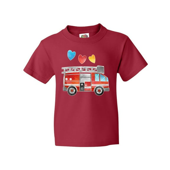 Inktastic Valentine's Day Fire Truck with Hearts Youth T-Shirt
