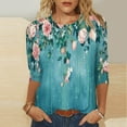 thumbnail image 1 of Amzcrzy Hauts pour Femmes Décontractés Manches 3/4 Col Rond Hauts d'Été Mode Imprimé Floral Hauts Polyvalents Confortables T-Shirts pour Femmes, 1 of 5