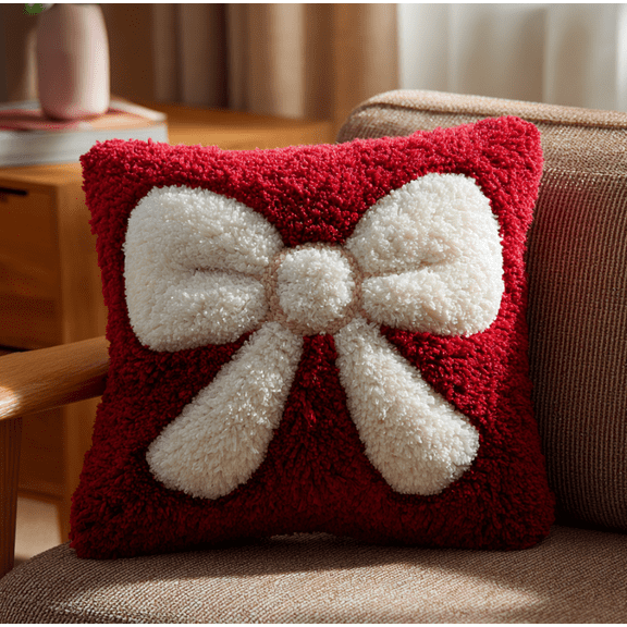Latch Hook Pillows Kits Bow Cushion Hooking Pillowcase Embroidery Latch Hooking Crochet Kits 17x17inch