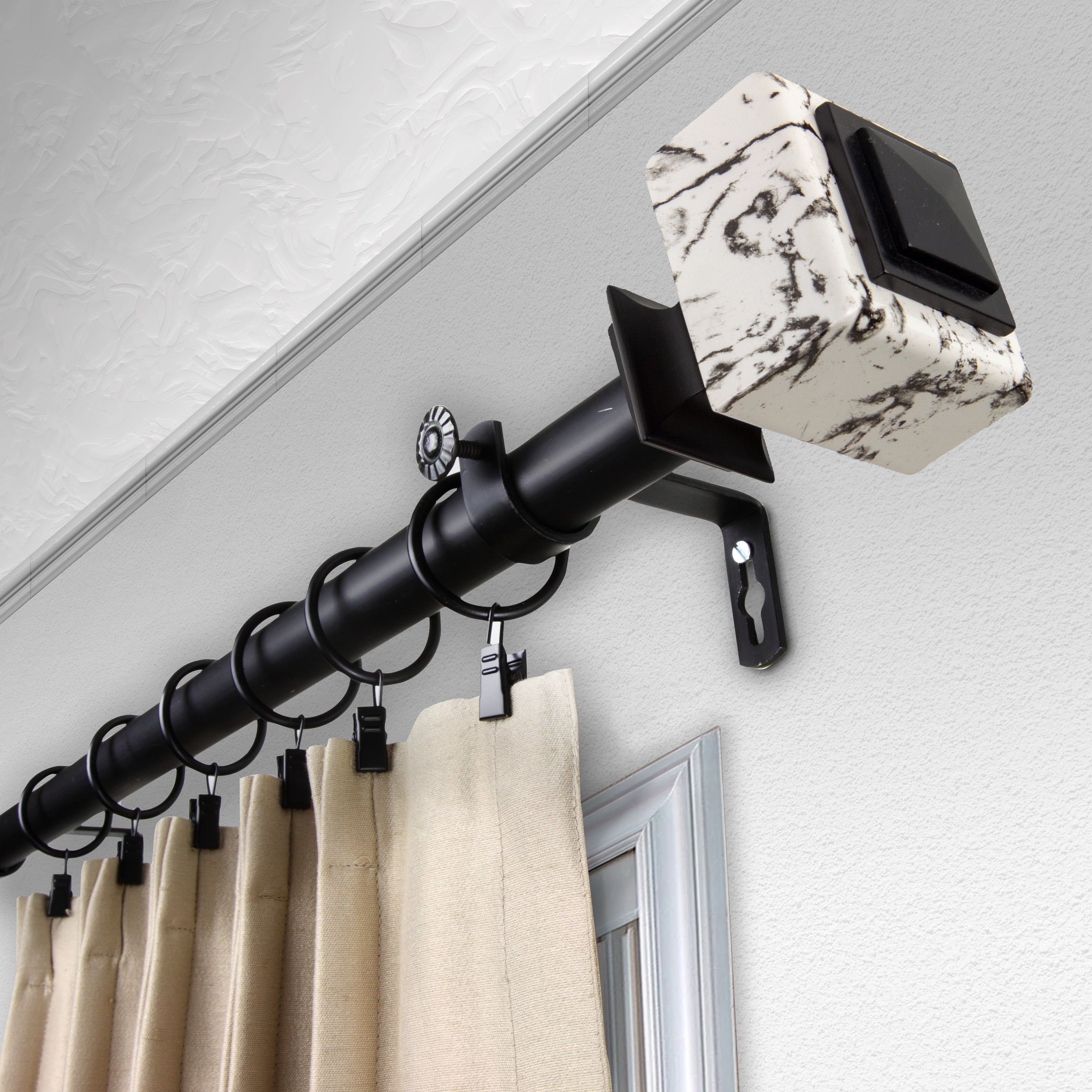 Brielle 1" Single Curtain Rod, 28-48 inches- Black