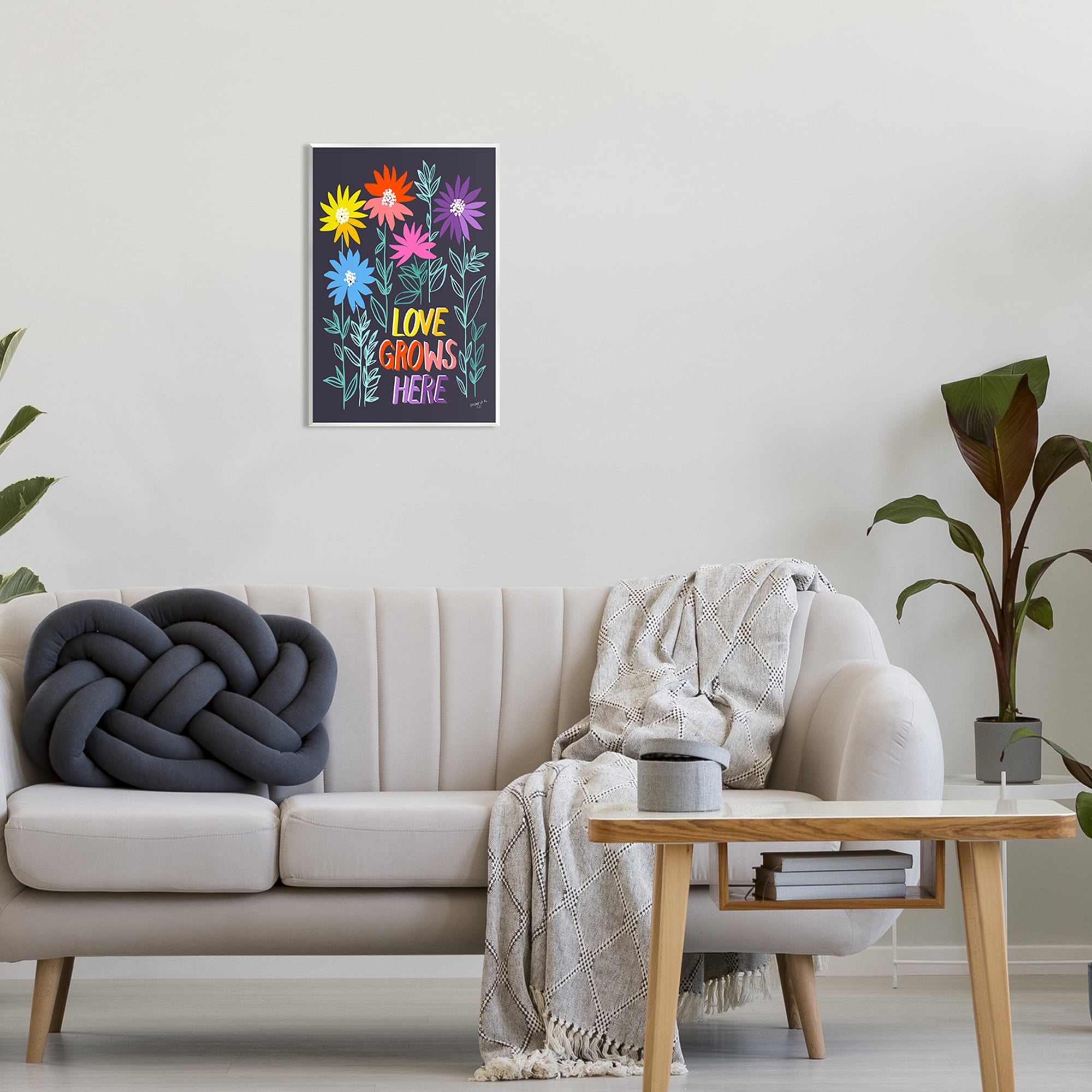 Stupell Industries Love Grows Here Phrase Botanical & Floral Painting Unframed Art Print Wall Art, 13 x 19