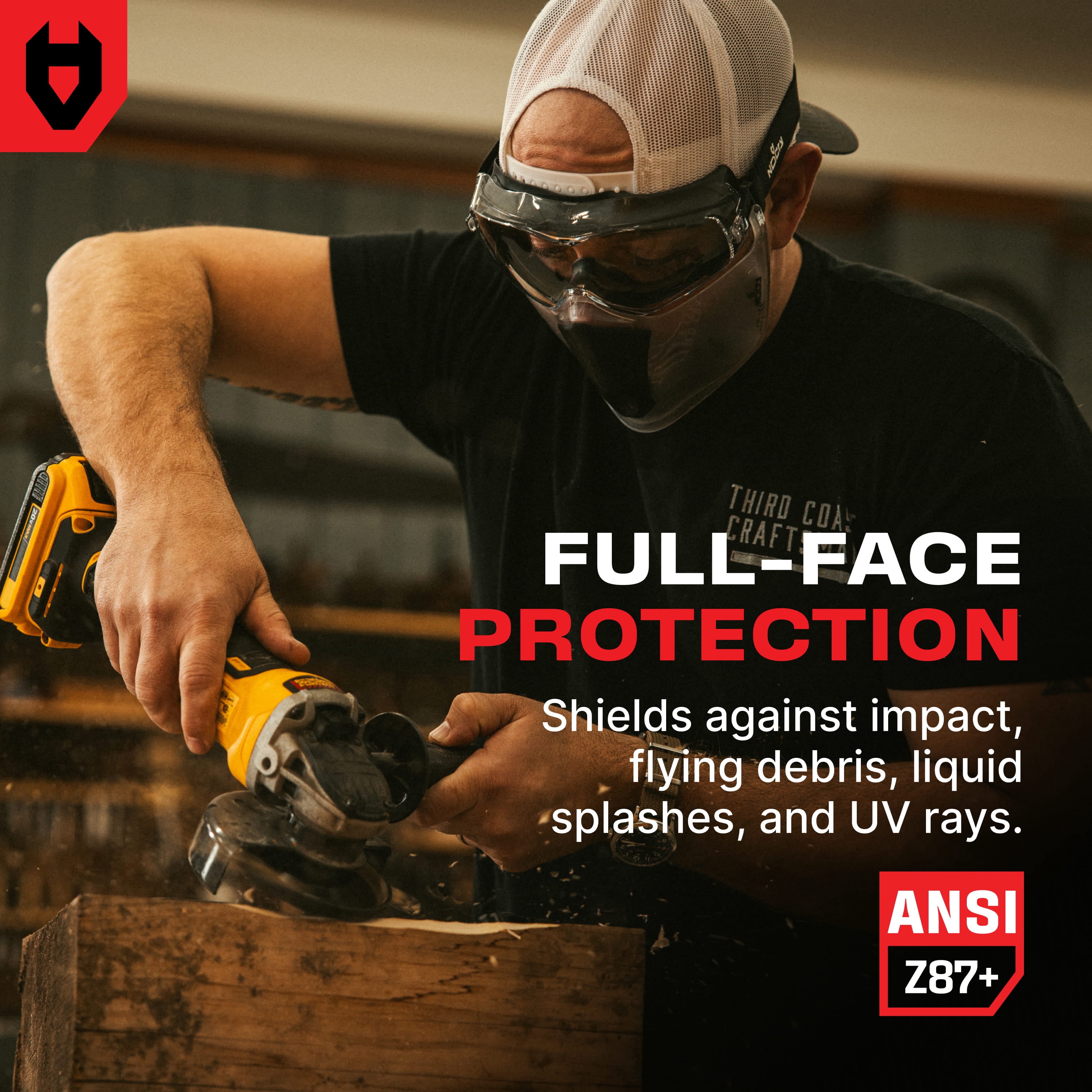 NoCry Safety Face Shield Mask for Work with Premium Anti Fog and Anti Scratch Technology — Durable ANSI Z87.1 Certified Grinding Face Shield with Extreme Impact Resistance