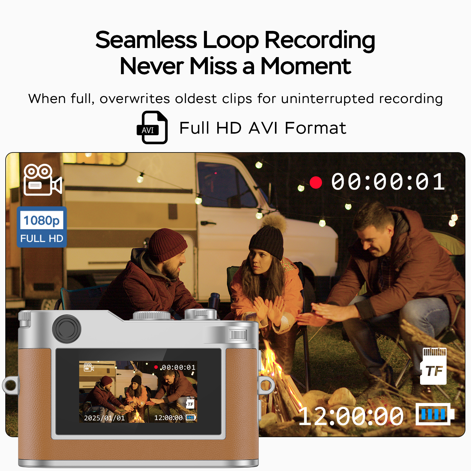 Mini Digital Camera,0.96" Small Keychain Camera,1080P Tiny Camera with 32GB Card, Fill-in light,Landyard,USB Cable for Travel, Concert, Study Recording, Gift for Kids Brown