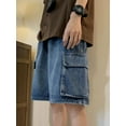 thumbnail image 4 of EMMIOL Men's Y2K Denim Shorts Mid Elastic Waist Baggy Jean Shorts Loose Fit Jorts Retro Hip Hop Shorts, 4 of 7