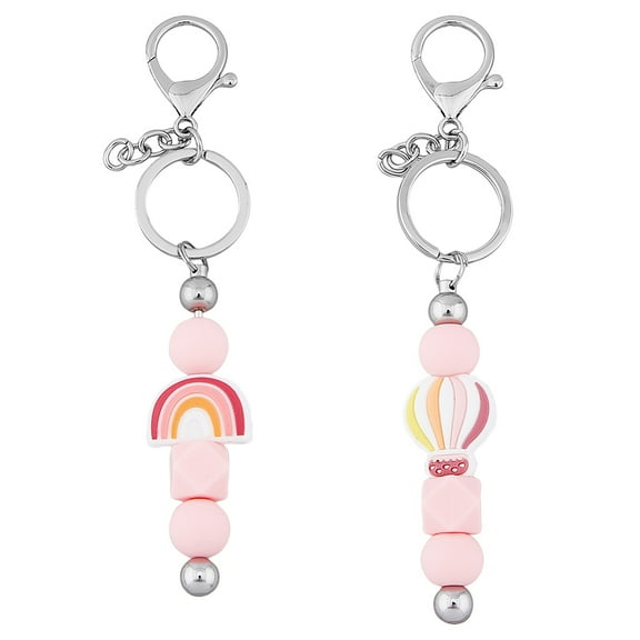 DIY Keychain Making Kit Including Iron Bar Beadable Keychain Rainbow & Hot Air Balloon Silicone Beads Middle East Rhinestone Spacer Beads Platinum & Silver