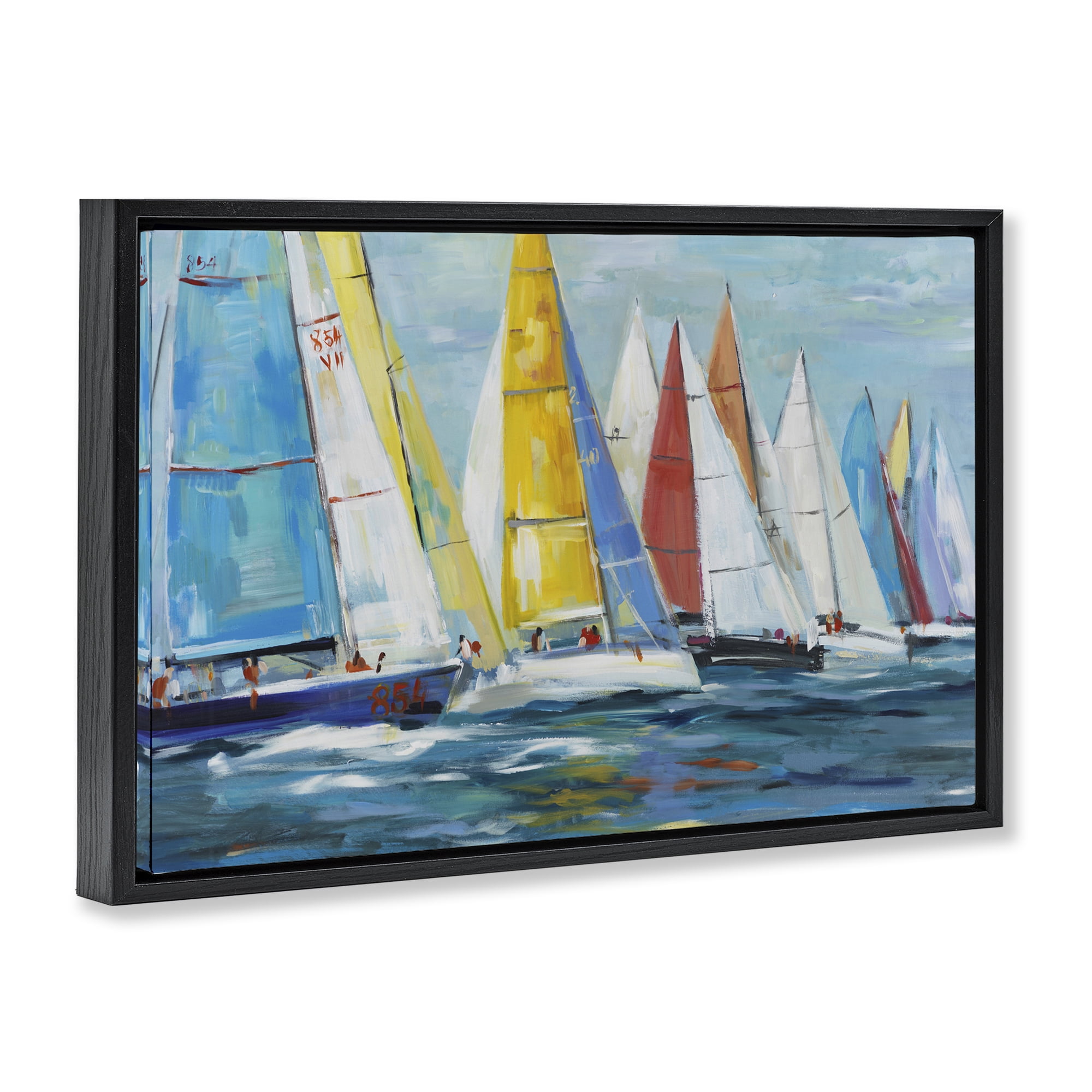 Stupell Industries Colorful Sails Coastal Scene Black Framed Floater Canvas Wall Art, design by Lorenzo Collective