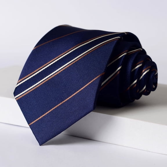 Yongchuantie Men's Navy Blue Brown Striped Pattern Tie 8CM Wide Version Tie Gift Box