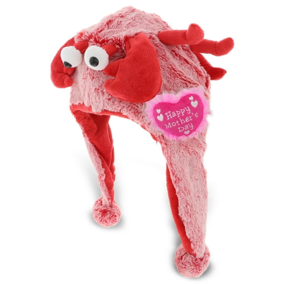 DolliBu Happy Mother's Day Super Soft Red Lobster Plush Hat - Cute Stuffed Animal with Pink Heart Message for Best Mommy, Grandma, Wife, Daughter - Cute Sea Life Plush Toy Gift - 15" Inches