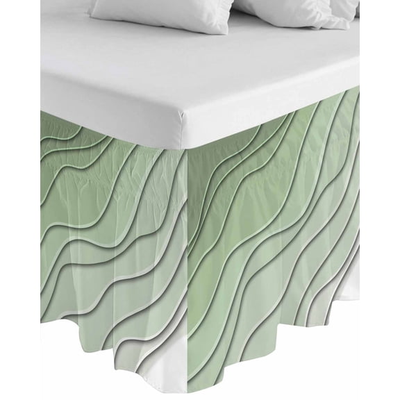 Sage Green Ombre Wrap Around Bed Skirts for Queen Bed 16" Drop,Bed Skirt with Adjustable Elastic Belt Dust Ruffle Bed Valance for Bedroom Modern Geometric Abstract Art Aesthetics Bed Frame Cover
