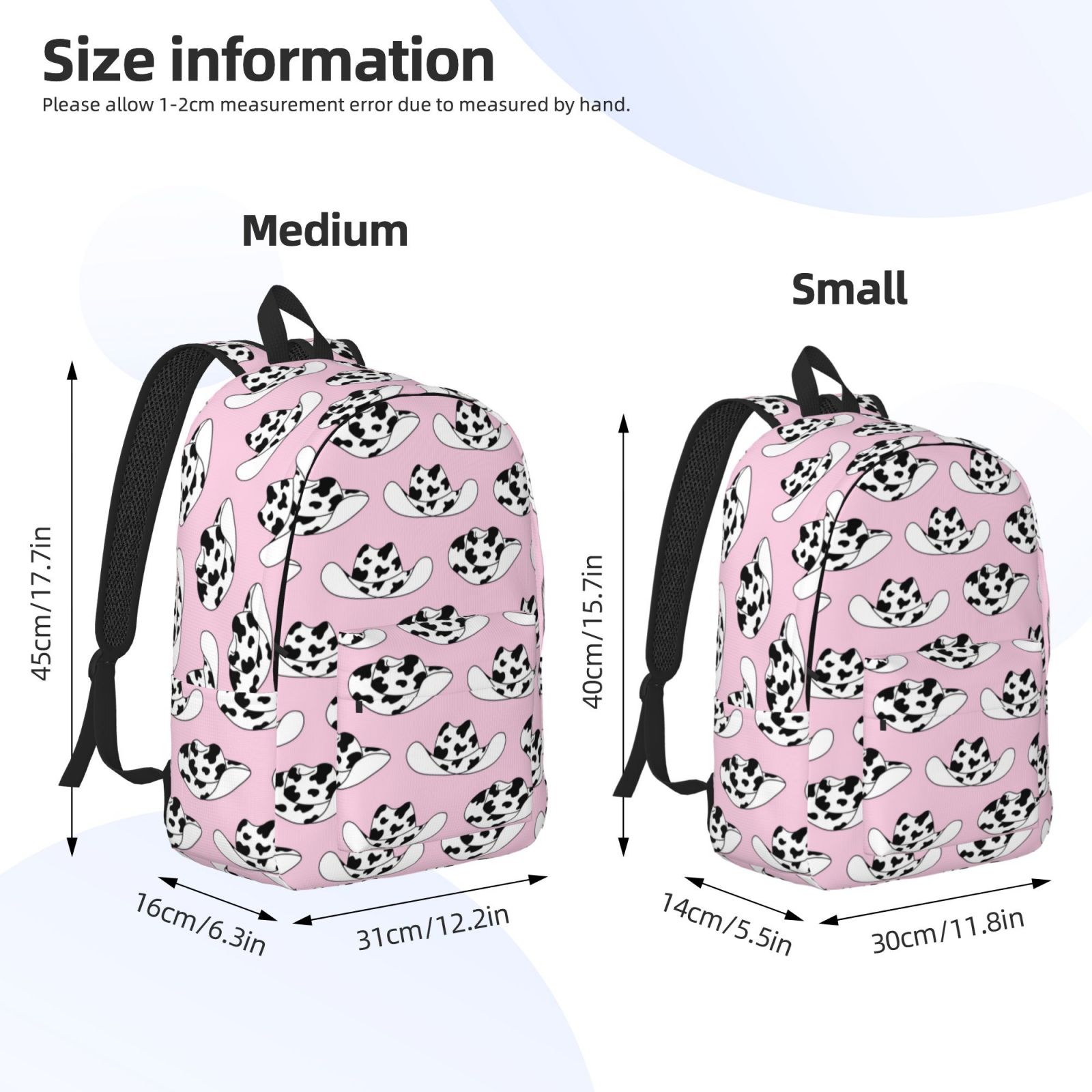 Travel Laptop Backpack - Cartoon Cow Print Cowboy Hat Lightweight Canvas Backpack, Wear Resistant Computer Backpack Bag Fit {sizeName} Laptop for Men Women with Adjustable Padded Shoulder Straps