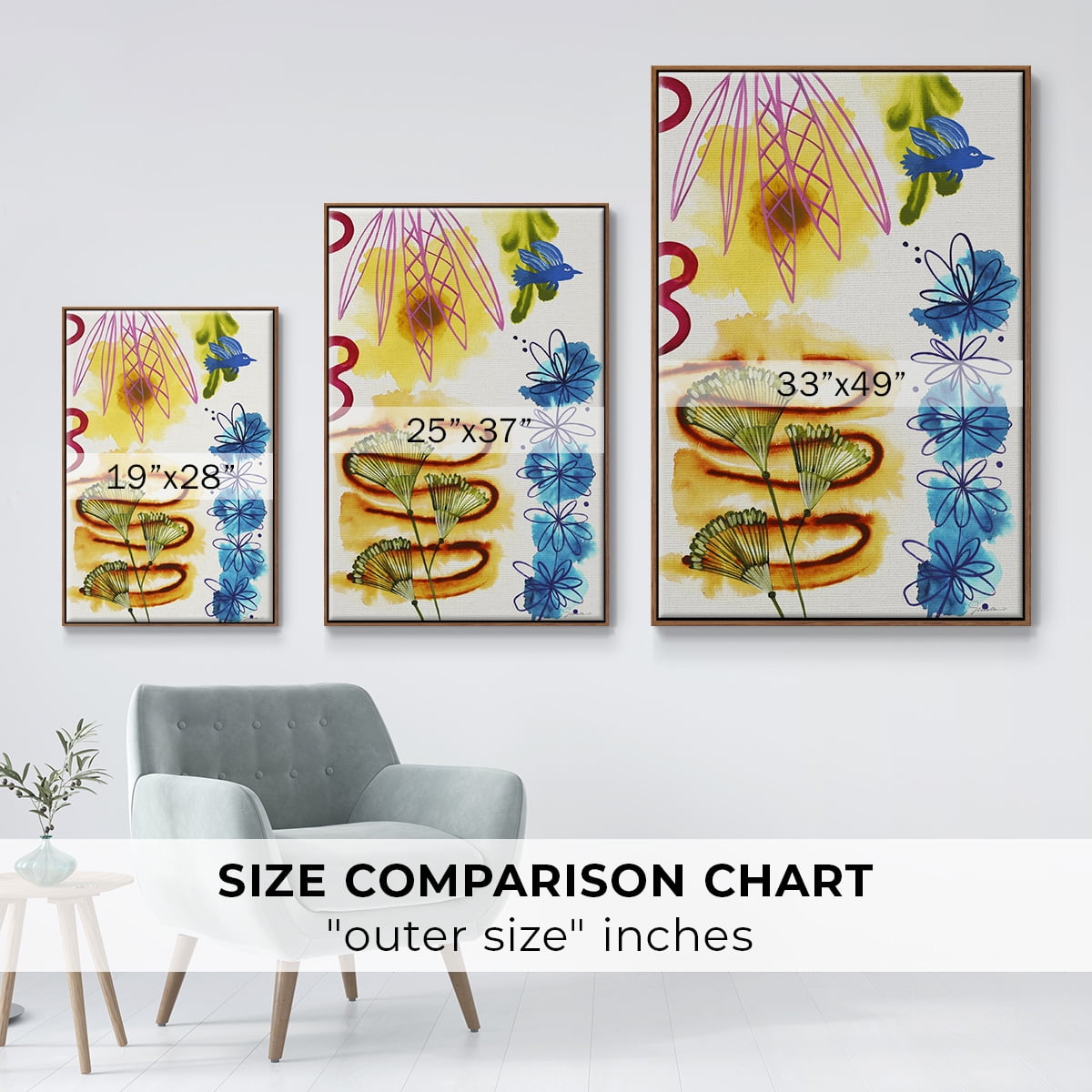 Flower Power I Framed Premium Gallery Wrapped Canvas - Ready to Hang - 27 x 41 - Walnut Floating Frame