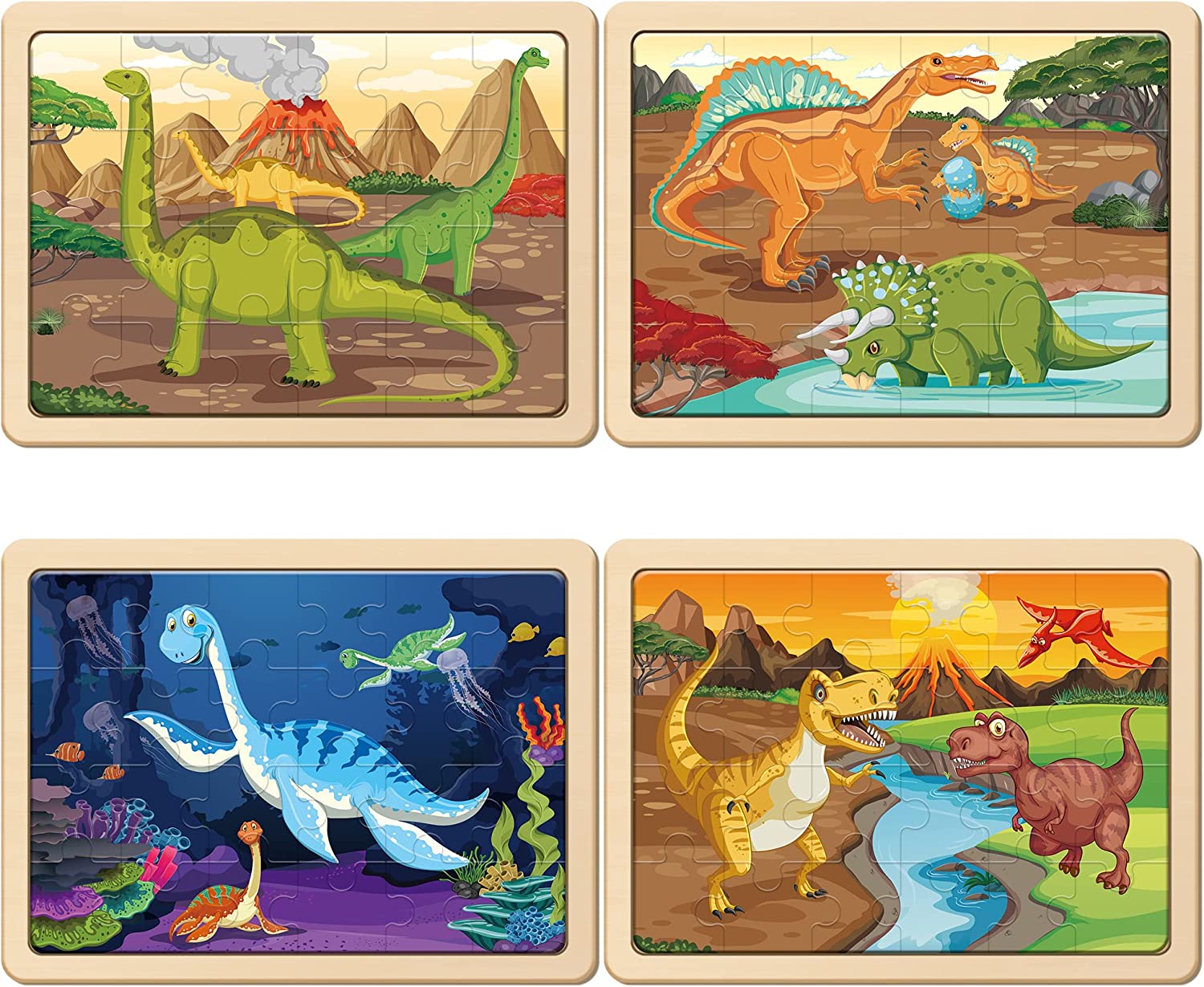 SYNARRY Wooden Dinosaur Puzzles 4-Pack, 24 Pieces Each photo 2