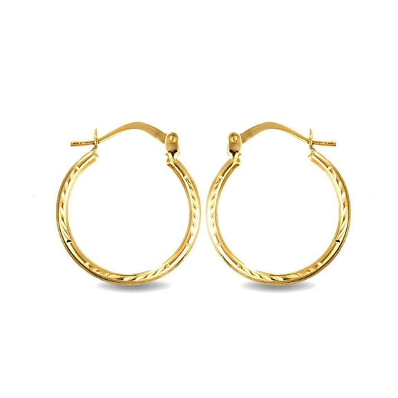 14K Yellow Gold Diamond Cut & High Polish Finish Reversible Hoop Earrings (0.70")