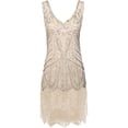 thumbnail image 2 of BABEYOND Women's Flapper Dresses 1920s V Neck Beaded Fringed Great Gatsby Dress (Small, Beige), 2 of 7