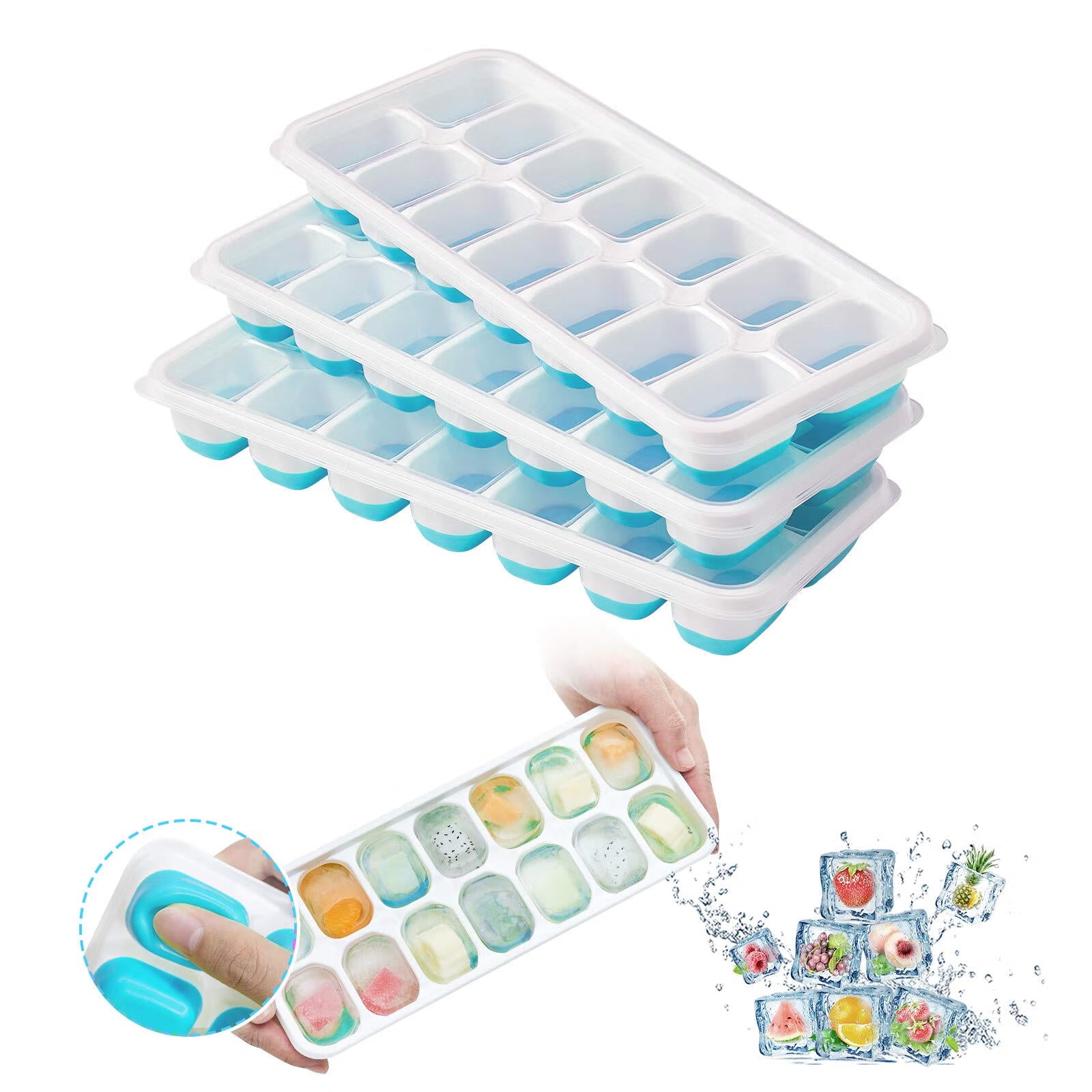 PTNITWO Ice Cube Trays, Easy-Release & Flexible 14-Ice Cube Trays with Spill-Resistant Removable Lid, Ice Trays for Freezer,Silicone Ice Cube Tray,Super