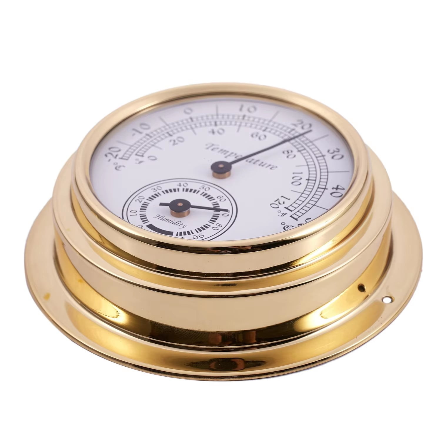 4-inch Dial Retro Brass Case Thermometer Hygrometer 0°F - 120°F Indoor Outdoor Wall Mounted Humidity Meter