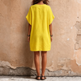 thumbnail image 4 of Women's Summer Cotton Linen Dress with Pockets, Casual V Neck Batwing Sleeve Mini Dress, Loose Fit Breathable Tunic Sundress, 4 of 4