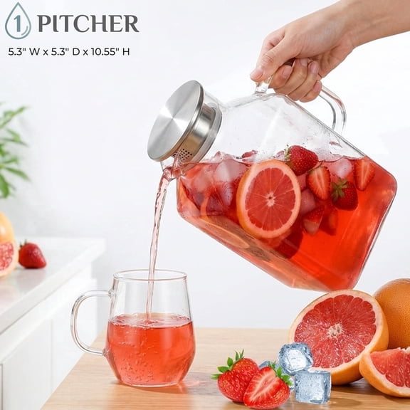 1 Gallon 128oz Square Glass Pitcher with Lid and Handle,Spout Borosilicate Glass Carafe for Hot/Cold Water,Large Iced Tea Pitcher for Coffee, Juice and Homemade Beverage