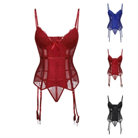 Elainilye Fashion Corset Tops for Women Floral Overbust Corset Bustier Lingerie Gothic Shapewear Sexy Underwear Red
