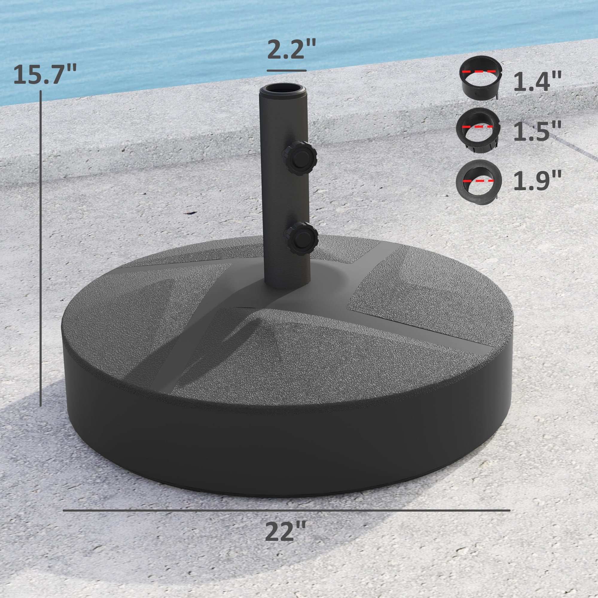 Homiyad Patio Umbrella Base Holder, Heavy Duty Outdoor Umbrella Stand Base, Filled Up to 66lbs with Stand or 55lbs with Water for Garden, Poolside, Black