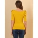 thumbnail image 5 of Camisa de manga corta con cuello barco para mujer Blusa Top de verano Amarillo S, 5 of 6