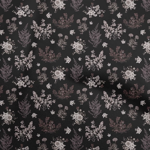 oneOone Polyester Spandex Black Fabric Floral Sewing Material Print Fabric By The Yard 56 Inch Wide