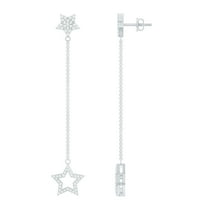 Rosec Jewels Certified Diamond Long Chain Dangle Earrings, Star Earrings (HI-SI Grade), 10K White Gold
