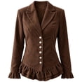 thumbnail image 5 of Dzrciro Corduroy Jacket Women, Plus Size Long Sleeve Lapel Button Brown Blazer Jacket with Ruffle Hem and Lace Cuffs, Elegant Fall Outerwear Jacket L, 5 of 8