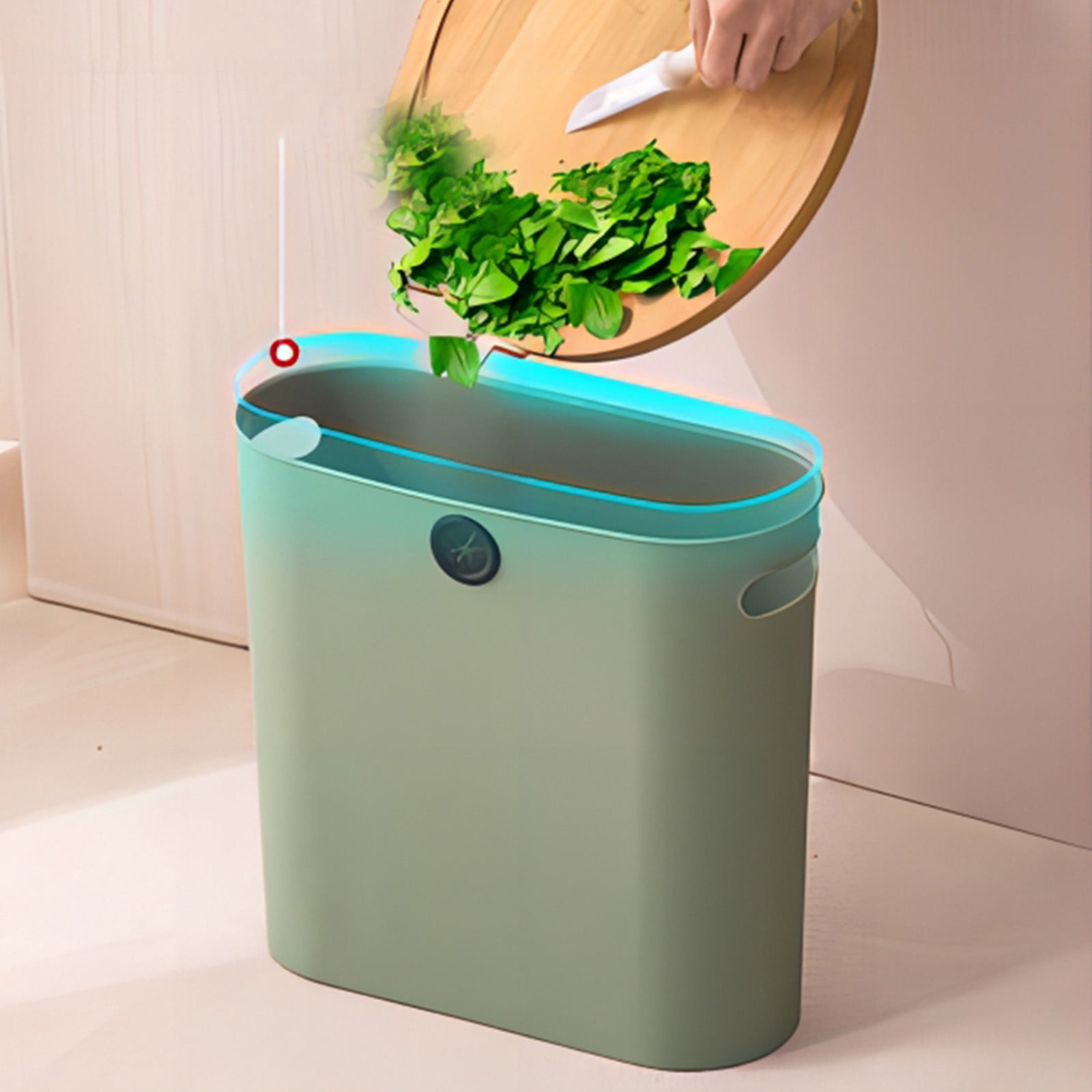 Narrow Clip-On Trash Can - 12.6x11.6x5.1in Slim Bathroom Waste Bin for Toilet, Kitchen & Living Room - White/Green Plastic Storage Bucket - Lightweight & Odor-Controlling Household Garbage Can