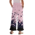 thumbnail image 2 of COEQINE Girls' Ruffled Wide Leg Trousers Open Bottom Flowy Long Trousers Lightweight Summer Pants Spring Outfit Baggy Sweatpant for 9-10 Y, Pink Navy Star Print, 2 of 8