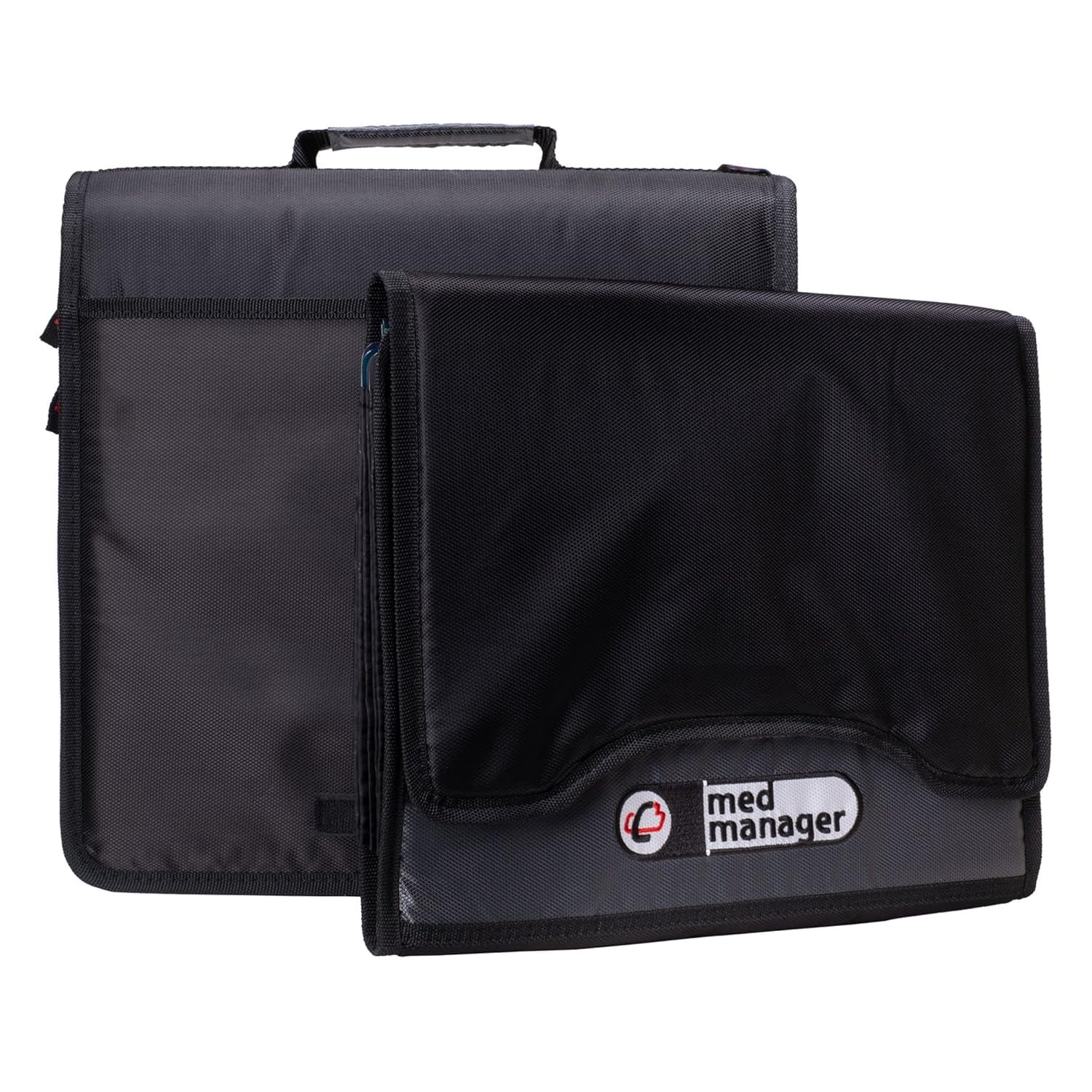 Med Manager Medicine Supply Organizer with Insulin Cooler Travel Case, Holds (15) Pill Bottles - (11) Standard Size and (4) Large Bottles, Black, 13 inches x 13 inches x 4.5 inches