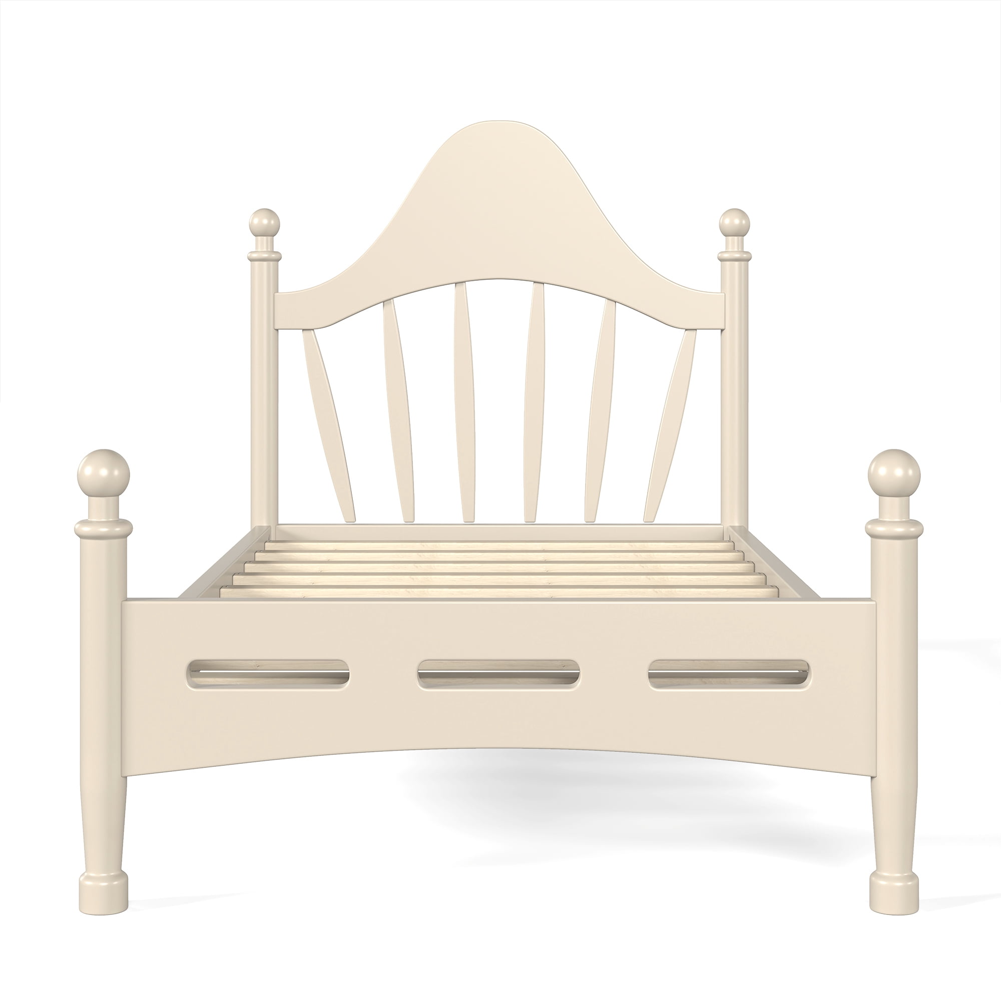 Leumius Twin Size Platform Bed with Chic Headboard, Solid Wood Bed Frame with Slatted Support, Low to Ground Design for Bedroom Beige