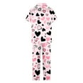 thumbnail image 4 of Pijama de manga corta con estampado fino y pantalones largos con solapa para mujer, top y pantalones de poliéster., 4 of 5