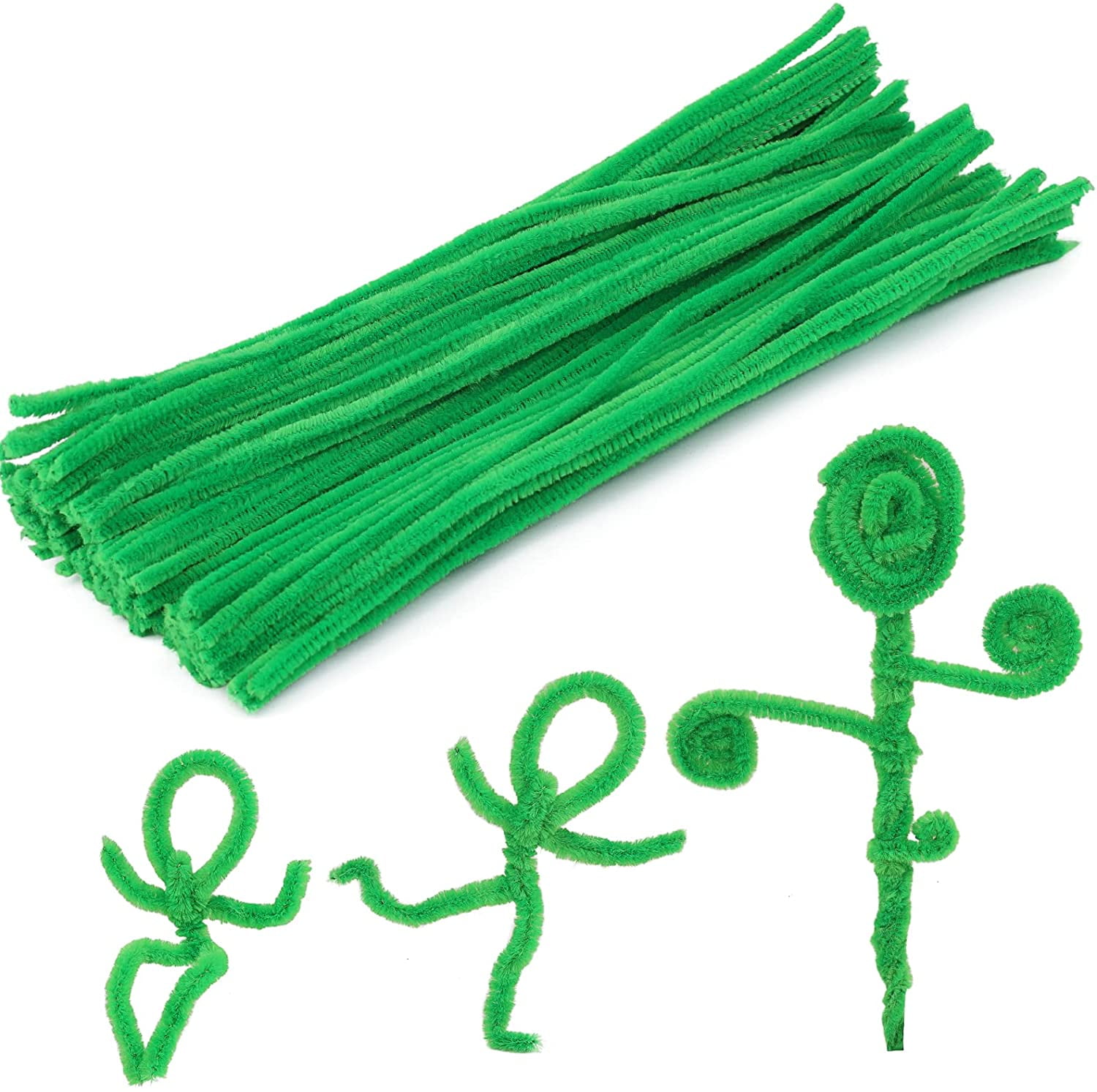 100 Pieces Pipe Cleaners Chenille Stem Solid Color Pipe Cleaners Bulk for  Halloween、Christmas DIY Craft Supplies Thick Dark Green Pipe Cleaners