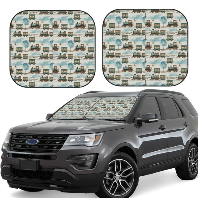 Lukts Transport Train Print 2 Piece Car Sun Shade Windshield,Foldable Car Shade Front Windshield with Keeps Your Vehicle Cool-Medium