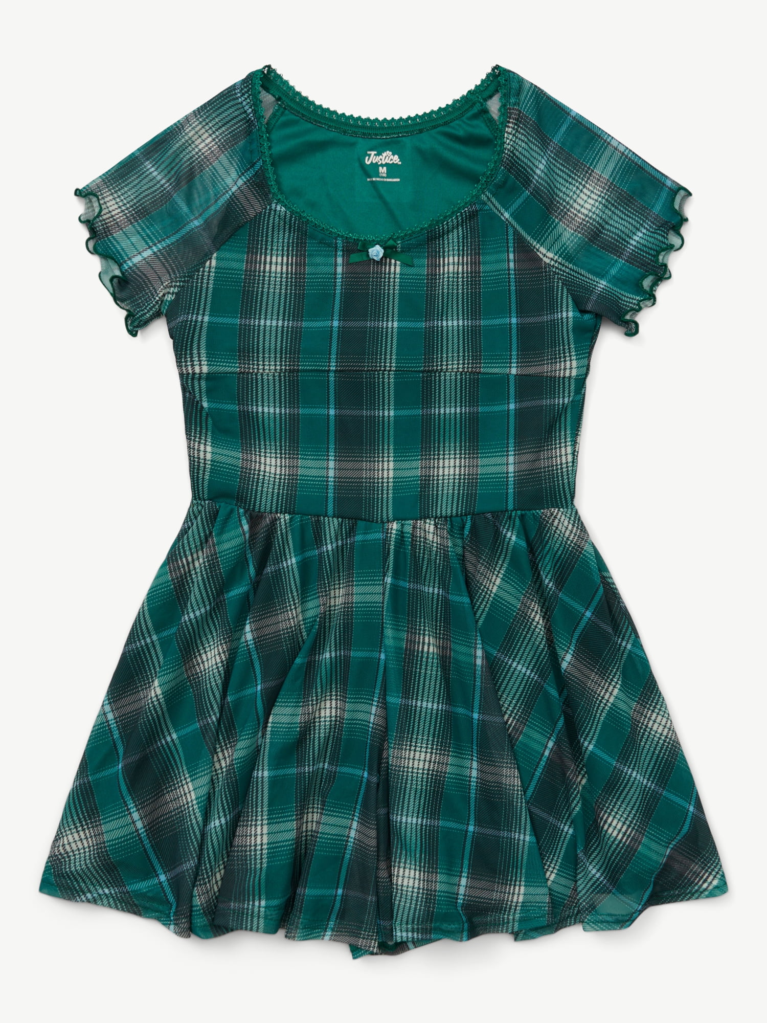 Justice Girls Mesh Plaid Romper, Sizes XS - XLP