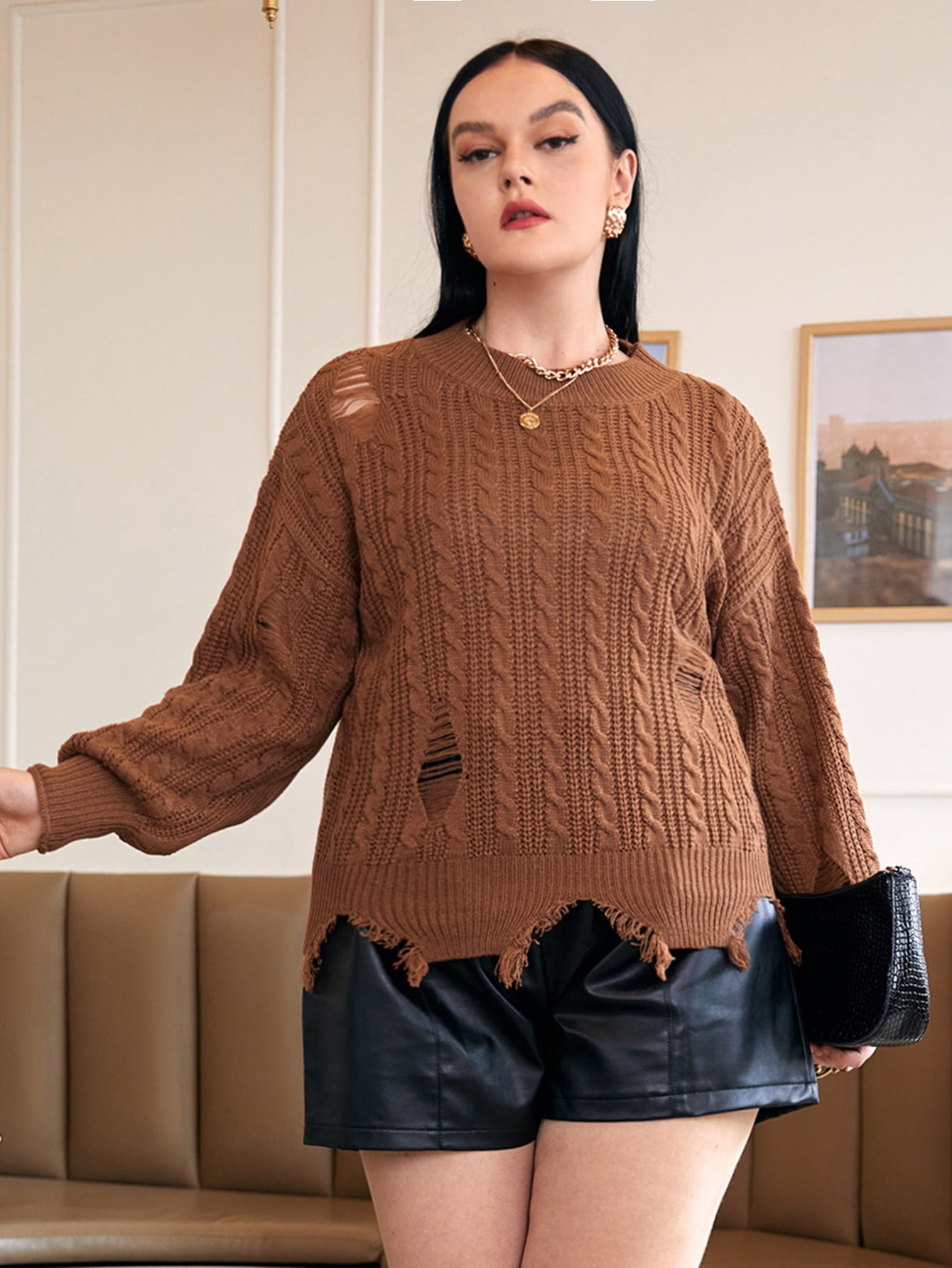 Ripped Drop Shoulder Sweater - Walmart 