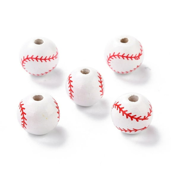 100pcs Wood Beads Dyed Round Red Baseball 15.5x14.5mm Hole: 3.2mm
