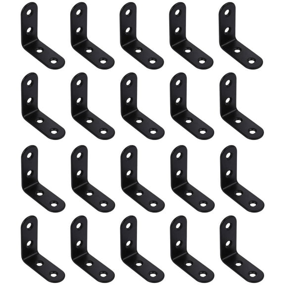 KALLORY 20Pcs Black L-Shaped Corner Angle Bracket for Furniture Reinforcement